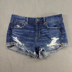 American Eagle Tomgirl Shortie Shorts Women's 4 Blue Denim Thrashed Daisy Dukes